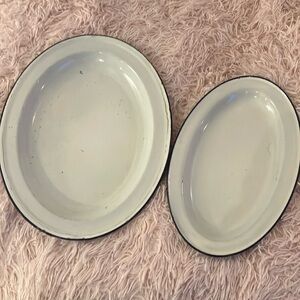 Matching vintage enamel oval plates